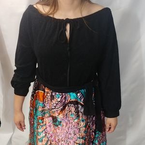 Vintage Peacock Peasant Dress